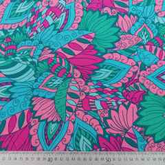 Viskose Stoff Blumen Webware bunt, pink mint petrol