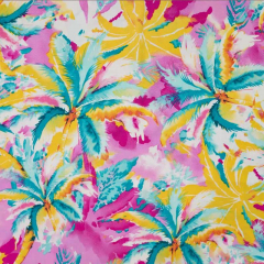 Viskosestoff Popelin Webware Palmenbl�tter bunt, pink mint petrol
