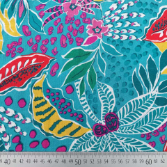 Rayon Slub-Webware Viskose Stoff mit Stretch Blumen, pink mint petrol