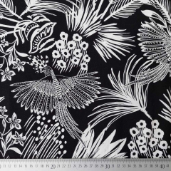 Rayon Slub-Webware mit Stretch Bl�tter, schwarz