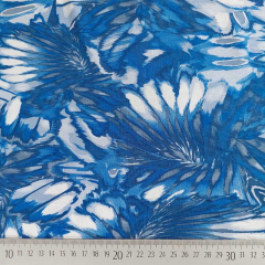 Viskose Jersey Stoff abstraktes Muster Federn - Blaut�ne wei�