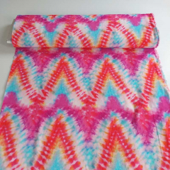 Viskose Krepp Stoff Batik Look Zickzackmuster Ethnomuster pink rot t�rkis orange