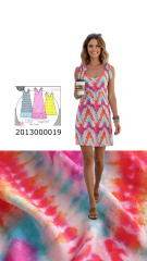 Viskose Krepp Stoff Batik Look Zickzackmuster Ethnomuster pink rot t�rkis orange