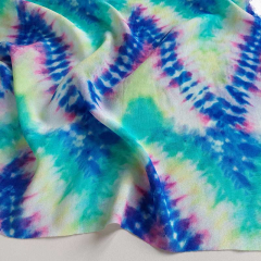 Viskose Krepp Stoff Batik Look Zickzackmuster Ethnomuster kobaltblau limegreen pink