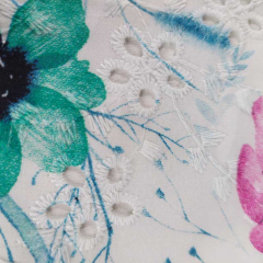 Baumwollstoff Blumendruck Blumen Lochstickerei bestickte Webware, pink mint wei�