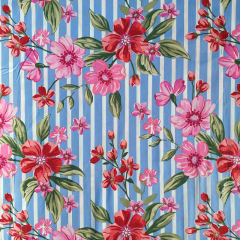 Baumwollstoff Streifen Blumendruck Webware Meterware, pink hellblau wei�