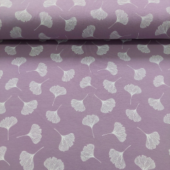 Jerseystoff Ginkgobl�tter Metware, wei� flieder