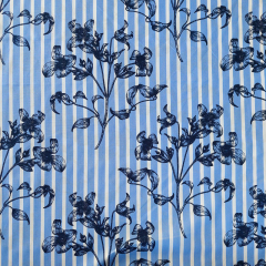 EINZELST�CK 1,35 m Baumwollstoff Streifen Blumendruck Webware Meterware, dunkelblau hellblau wei�