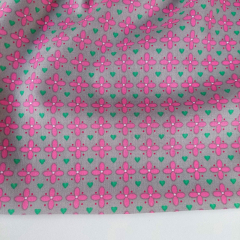 Baumwollstoff Popeline Blumen Herzen Meterware, rosa grau