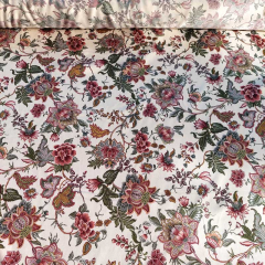 Viskose Satin Stoff Blusenstoff Blumen Meterware seidig fein - weinrot armygr�n ecrue - Made in Italy