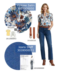 Viskose Satin Stoff Blusenstoff Blumen Meterware seidig fein - Blaut�ne mittelbraun ecrue - Made in Italy