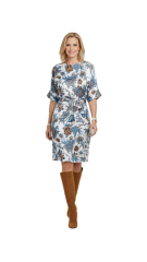 Viskose Satin Stoff Blusenstoff Blumen Meterware seidig fein - Blaut�ne mittelbraun ecrue - Made in Italy