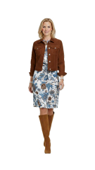 Viskose Satin Stoff Blusenstoff Blumen Meterware seidig fein - Blaut�ne mittelbraun ecrue - Made in Italy