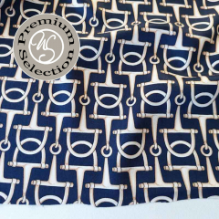 Viskose Satin Stoff Blusenstoff grafisches Muster - beige dunkelblau- Made in Italy