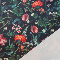 Schwarzer Dekosamt mit tropischem Blumenmuster – edle Meterware f�r besondere N�hprojekte