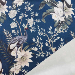 Mittelblauer Dekosamt Blumen Vogelmotiv – edle Meterware f�r kreative Projekte