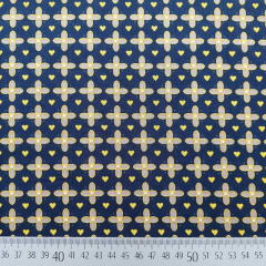 Baumwollstoff Popeline Blumen Herzen Meterware, beige gelb dunkelblau