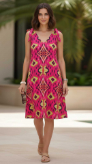 Viskose Satin Stoff Ethnomuster Ibiza Style - limegreen pink