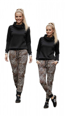 French Terry Sweatstoff Leopardenmuster, schwarz beige