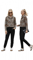 French Terry Sweatstoff Leopardenmuster, schwarz beige