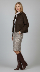 Hosenstretch Stoff Bengalin Leopardenmuster, matt braun cremewei�