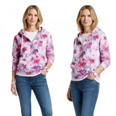 French Terry Sweatstoff Blumen Sommersweat, rosa pink lila