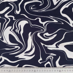 Viskose Satin Stoff abstraktes Muster marmorierter Look, wei� dunkelblau