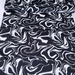 Viskose Satin Stoff abstraktes Muster marmorierter Look, wei� dunkelblau