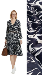 Viskose Satin Stoff abstraktes Muster marmorierter Look, wei� dunkelblau