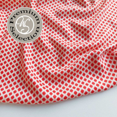 Viskose Satin Stoff Rauten Meterware seidig fein - rot cremewei� - Made in Italy