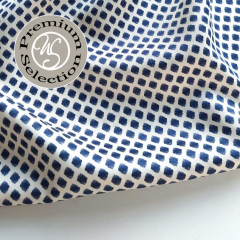 Viskose Satin Stoff Rauten Meterware seidig fein - marineblau cremewei� - Made in Italy - Deadstock