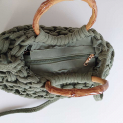 H�kel-Handtasche mit edlem Bambusgriffen & Schulterriemen - salbeigr�n  - Boho Makramee Tasche
