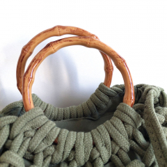 H�kel-Handtasche mit edlem Bambusgriffen & Schulterriemen - salbeigr�n  - Boho Makramee Tasche