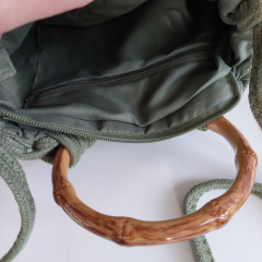 H�kel-Handtasche mit edlem Bambusgriffen & Schulterriemen - salbeigr�n  - Boho Makramee Tasche