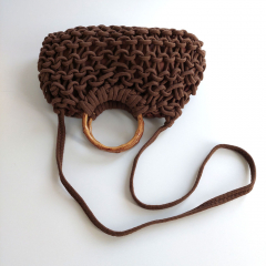 H�kel-Handtasche mit edlem Bambusgriffen & Schulterriemen - Espresso Brown  - Boho Makramee Tasche