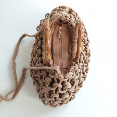 H�kel-Handtasche mit edlem Bambusgriffen & Schulterriemen - beige  - Boho Makramee Tasche