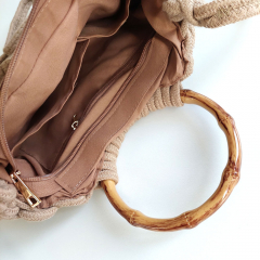 H�kel-Handtasche mit edlem Bambusgriffen & Schulterriemen - beige  - Boho Makramee Tasche