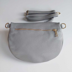 Bauchtasche Leder mit Lederriemen - grau - gold Schnallen-Made in Italy