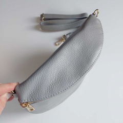 Bauchtasche Leder mit Lederriemen - grau - gold Schnallen-Made in Italy