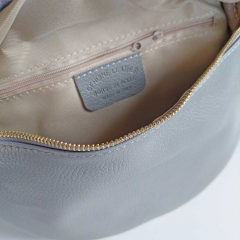 Bauchtasche Leder mit Lederriemen - grau - gold Schnallen-Made in Italy