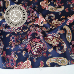 Viskose Satin Stoff Blusenstoff Blumen Paisleymuster- weinrot hellbeige dunkelblau- Made in Italy