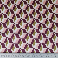 Viskose Satin Stoff Blusenstoff grafisches Muster Retroprint - limegreen burgundy cremewei� - Made in Italy