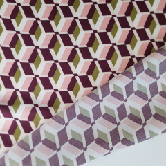 Viskose Satin Stoff Blusenstoff grafisches Muster Retroprint - limegreen burgundy cremewei� - Made in Italy