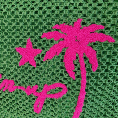 Strohtasche rechteckig mit Fransen PIN-UP, neonpink auf gr�n