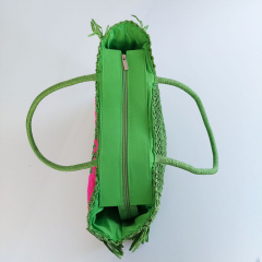 Strohtasche rechteckig mit Fransen PIN-UP, neonpink auf gr�n