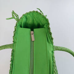 Strohtasche rechteckig mit Fransen PIN-UP, neonpink auf gr�n