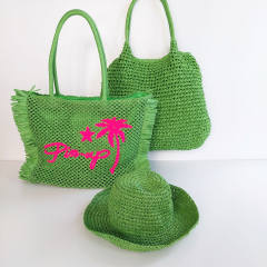 H�keltasche aus Papier Umh�ngetasche Strohtasche Sommertasche - gr�n