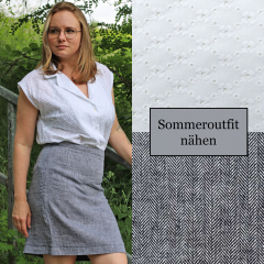 Halbleinen Leinen Baumwolle Webware Fischgr�tmuster, schwarz wei�