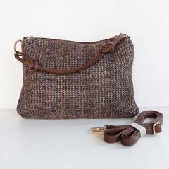 Handtasche flach rechteckig Rei�verschluss Henkel goldene Schnellen - coffee braun