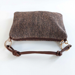 Handtasche flach rechteckig Rei�verschluss Henkel goldene Schnellen - coffee braun